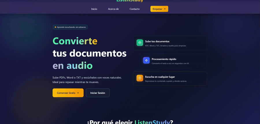Vista previa del proyecto ListenStudy